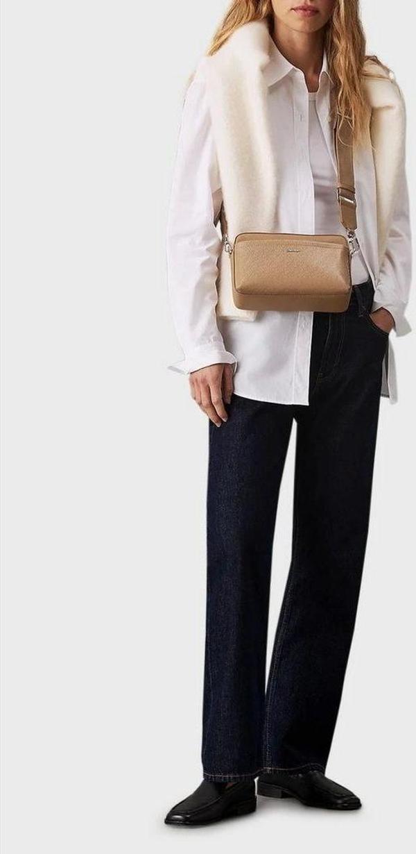 Calvin Klein Ayarlanabilir Çift Askılı CK Monogram Bej Çanta - Image 1