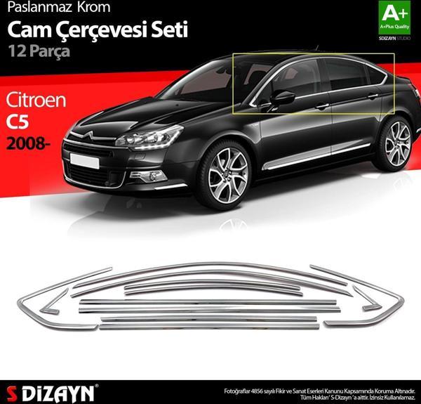 Citroen C5 Uyumlu Krom Cam Çerçeve Seti 12 Parça 2008 Üzeri (Bütün-Formlu) - Image 1