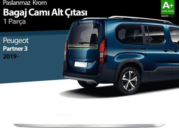 Peugeot Partner Uyumlu 3 Krom Bagaj Camı Alt Çıtası 2019 Üzeri - Image 1