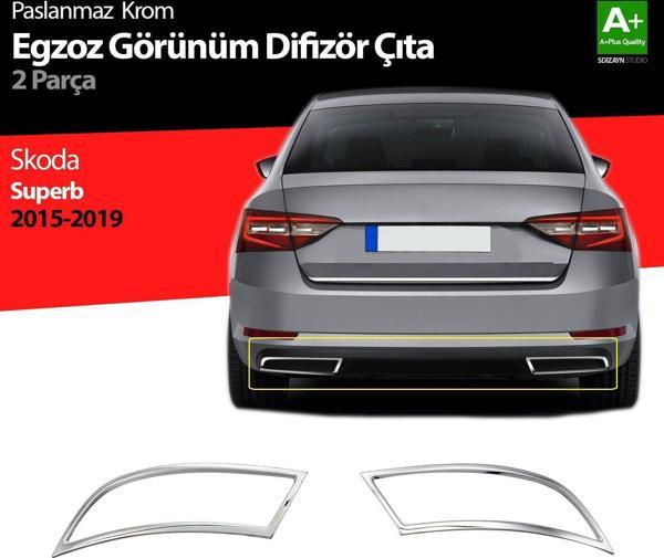 Skoda Superb Uyumlu Krom Egzoz Çıkışı 2 Parça 2015-2019 - Image 1