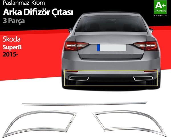 Skoda Superb Uyumlu Krom Egzoz Çıkışı 3 Parça Set 2015-2019 - Image 1