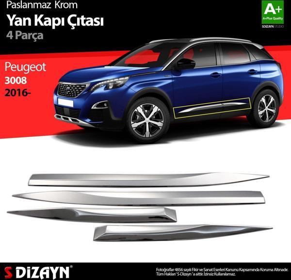 Peugeot 3008 Uyumlu Krom Yan Kapı Çıtası 4 Parça. 2016 Üzeri - Image 1