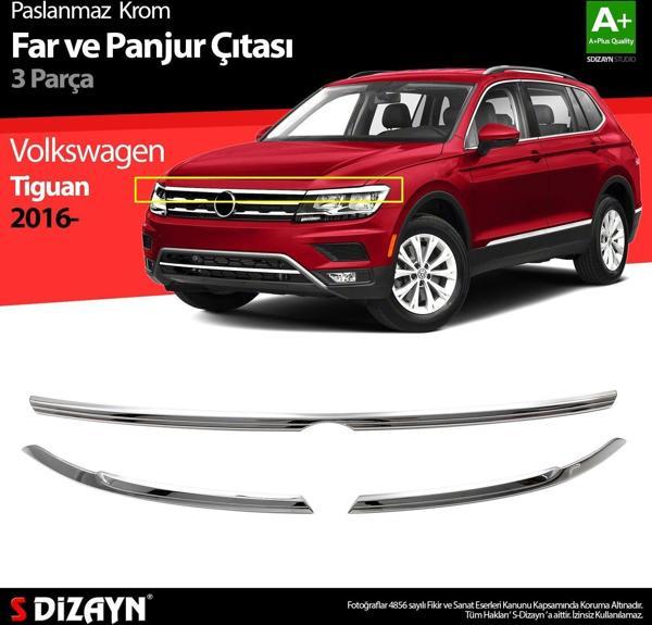 Volkswagen Tiguan Uyumlu Krom Far Üst Çıtası 3 Parça. 2016-2020 - Image 1