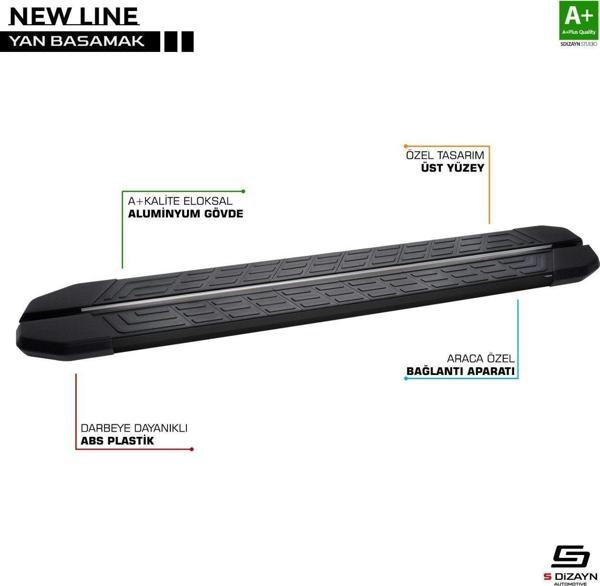 Volkswagen Caddy Uyumlu 3 Uzun Şase Newline Siyah Yan Basamak 223 Cm 2004-2020 - Image 1