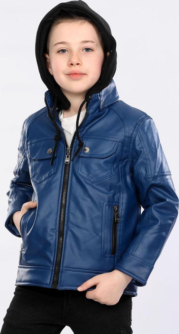 Veform Erkek Çocuk İçi Kürklü Kapişonlu Su Geçirmez Suni Deri Mont AVM032VF Lacivert - Image 1