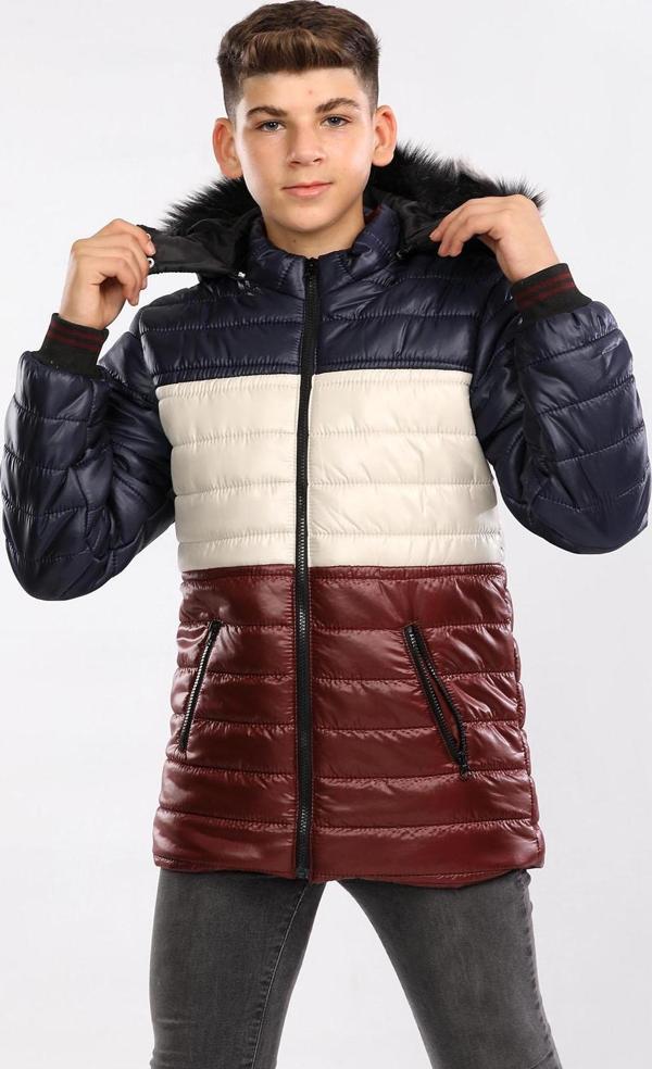 İçi Kürklü Yağmur-Rüzgar Geçirmez Kapüşonlu Çocuk Mont  Bordo AVM147 - Image 1