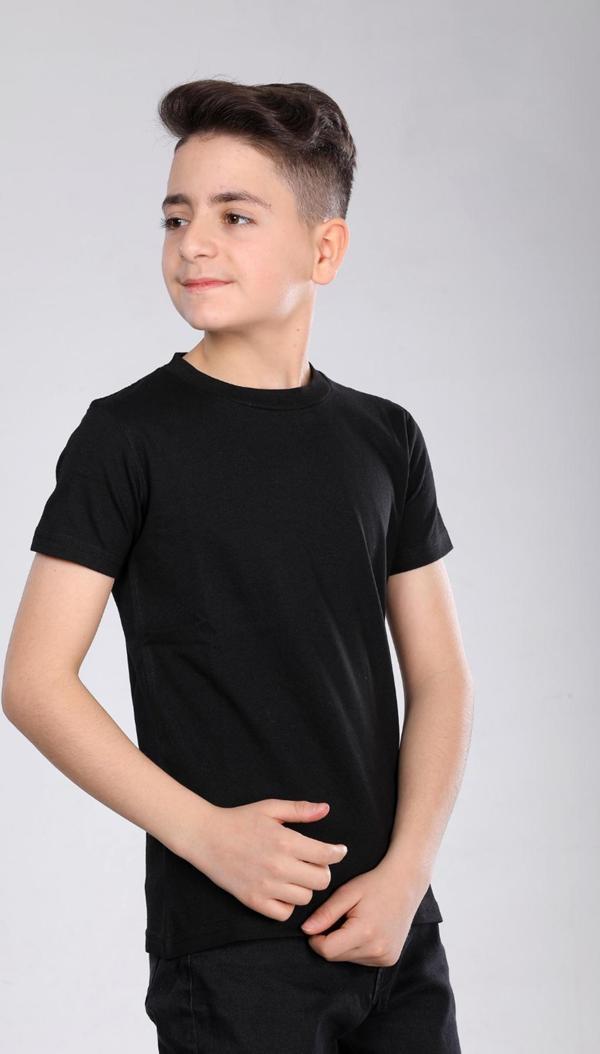 Mornio Çocuk %100 Pamuk Basic Kısa Kollu Baskısız Tişört MRN250102VF Siyah - Image 1