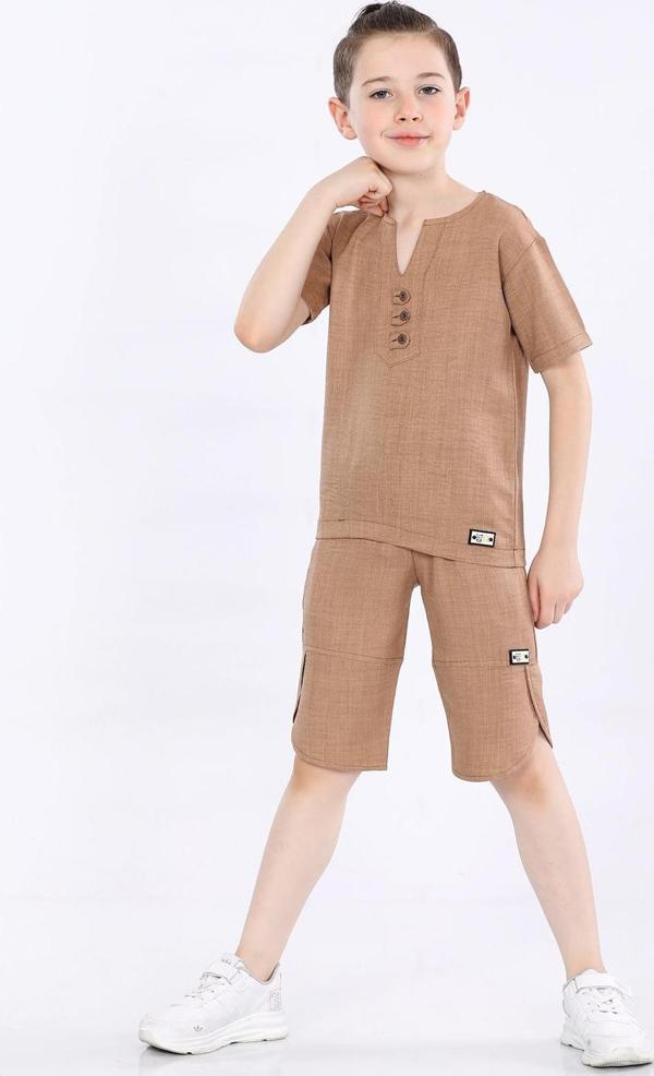 Mornio Sofia Erkek Çocuk T-shirt ve Şort İkili Yazlık Takım MRN5104748 Camel - Image 1