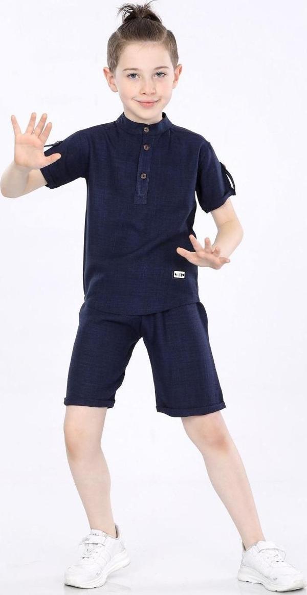Mornio Erkek Çocuk Üç Düğmeli Sofia T-shirt ve Şort 2 li Takım VF24KMR5102930 Lacivert - Image 1