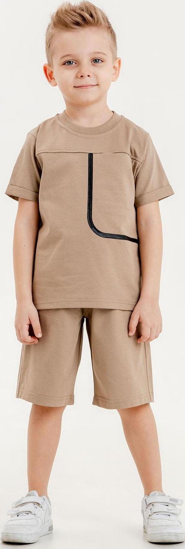 Barkod Kids %100 Pamuk İkili Takım T-shirt ve şort Erkek Çocuk HLK506070184 Bej - Image 1
