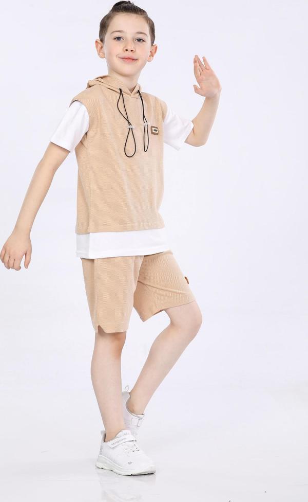 Mornio Erkek Çocuk T-shirt ve Şort 2 li Takım VF24KMR5103738 Bej - Image 1