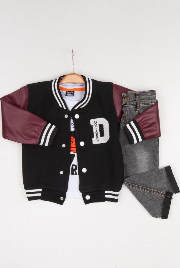 Hola Kids Erkek Çocuk Ceket-Pantolon ve Tişört 3 lü Takım HLK80111 Bordo - Image 1