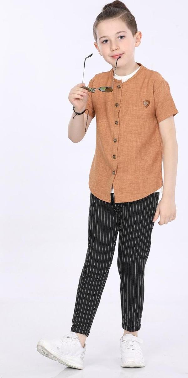 Mornio Erkek Çocuk Gömlek-T-shirt ve Pantolon 3 lü Takım VF24KMR5102122 Kahverengi - Image 1