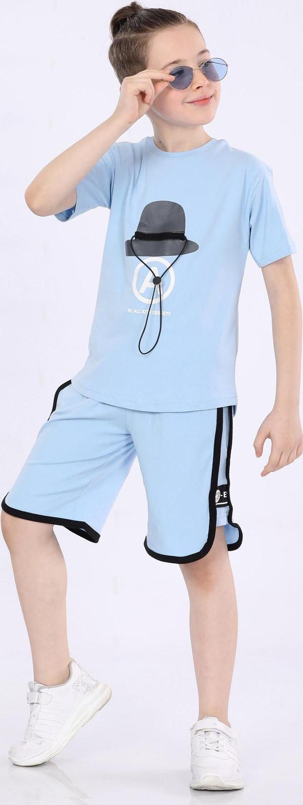 Mornio Erkek Çocuk T-shirt ve Şort 2 li Takım VF24KMR5100708 Mavi - Image 1