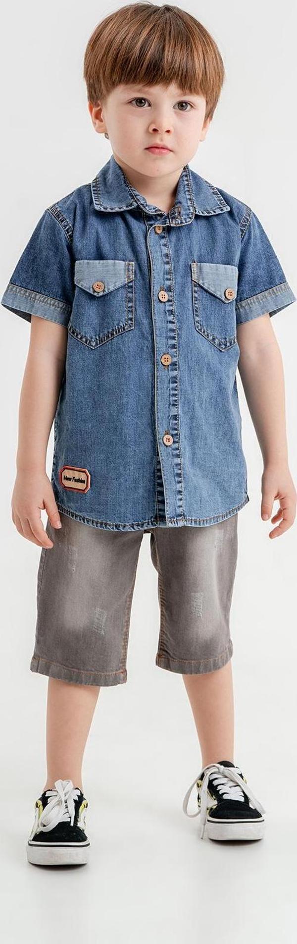 Hola Kids İkili Takım Yumuşak Kot Gömlek ve Kot Kapri Erkek Çocuk HLK5060164 Lacivert - Image 1