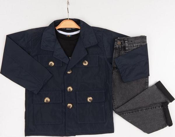 Hola Kids Erkek Çocuk Trençkot-Pantolon ve Tişört 3 lü Takım HLK5060152 Lacivert - Image 1