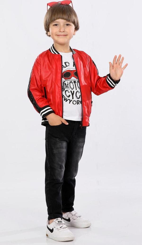 Hola Kids Erkek Çocuk Spor Ceket-Pantolon ve Tişört 3 lü Takım HLK5060156 Kırmızı - Image 1