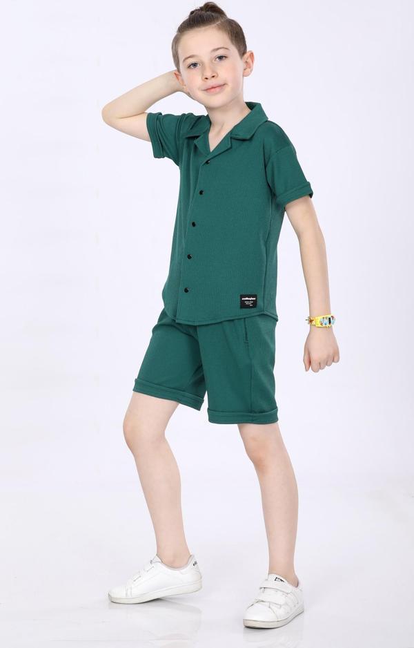 Mornio Erkek Çocuk Gömlek ve Şortlu 2 li Takım VF24KMR5101718 Yeşil - Image 1