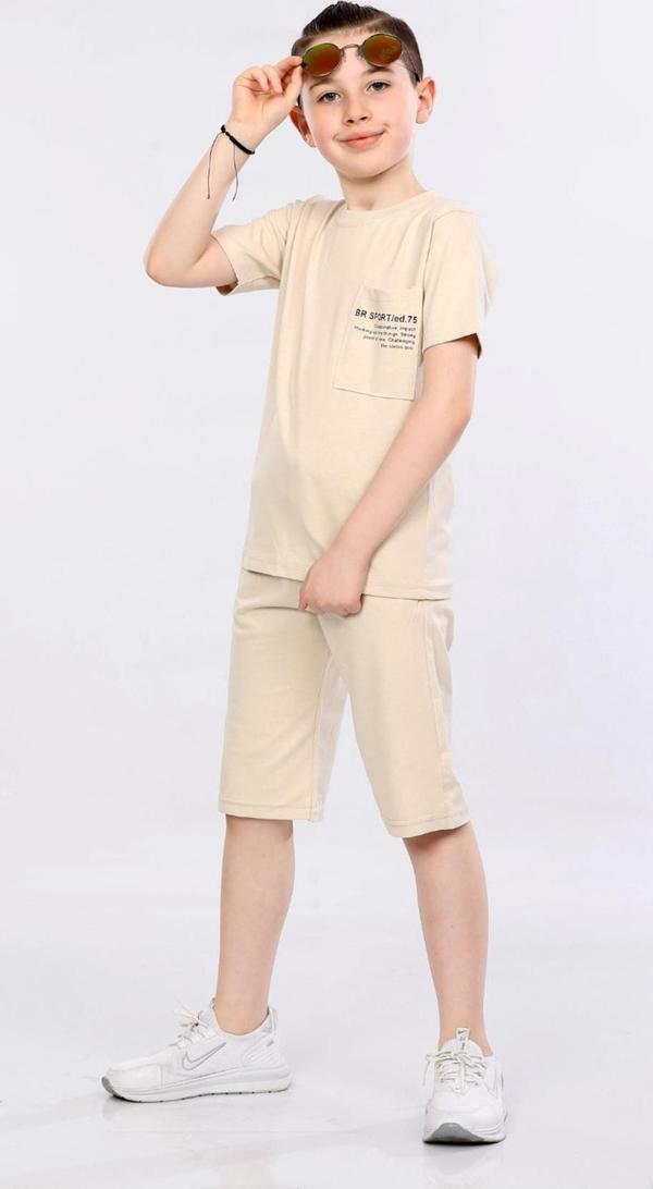 Barkod Kids %100 Pamuk İkili Takım T-shirt ve şort Erkek Çocuk HLK506070183 Bej - Image 1