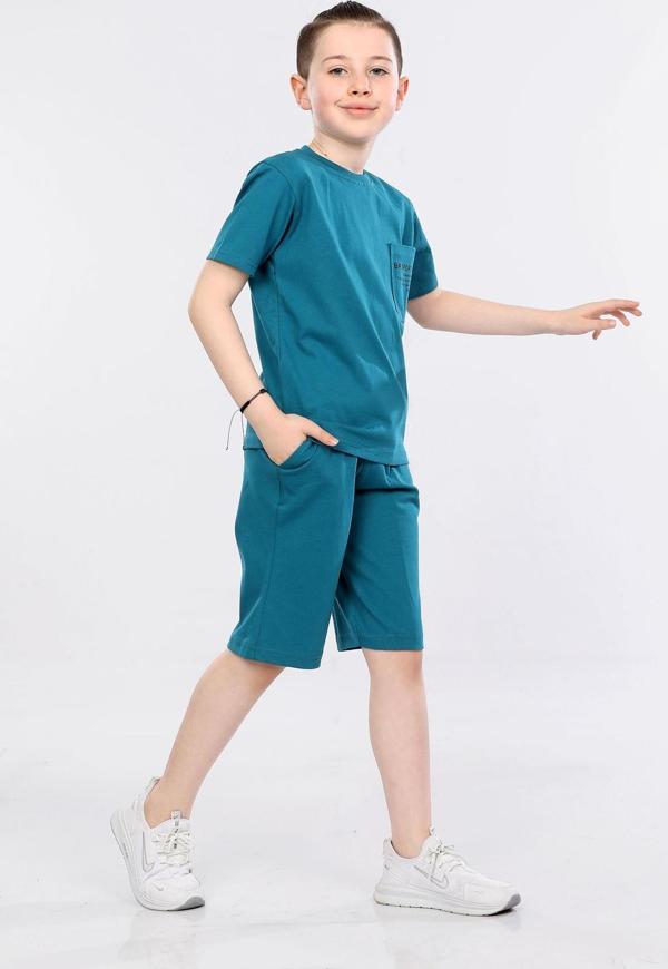 Barkod Kids %100 Pamuk İkili Takım T-shirt ve şort Erkek Çocuk HLK506070183 Mavi - Image 1