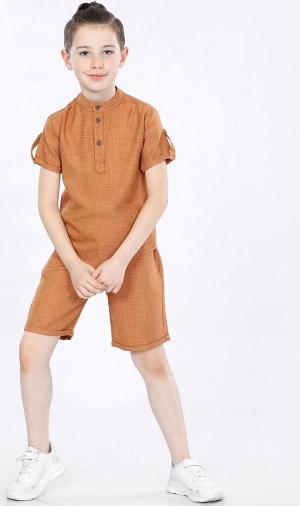 Mornio Erkek Çocuk Üç Düğmeli Sofia T-shirt ve Şort 2 li Takım VF24KMR5102930 Kahverengi - Image 1