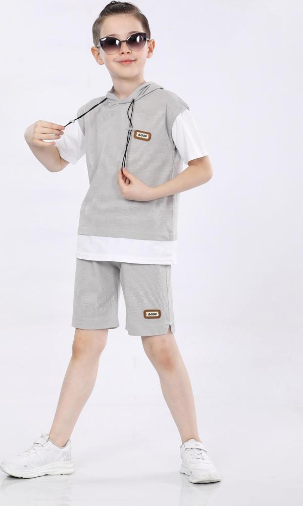 Mornio Erkek Çocuk T-shirt ve Şort 2 li Takım VF24KMR5103738 Gri - Image 1