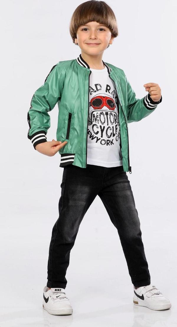 Hola Kids Erkek Çocuk Spor Ceket-Pantolon ve Tişört 3 lü Takım HLK5060156 Yeşil - Image 1
