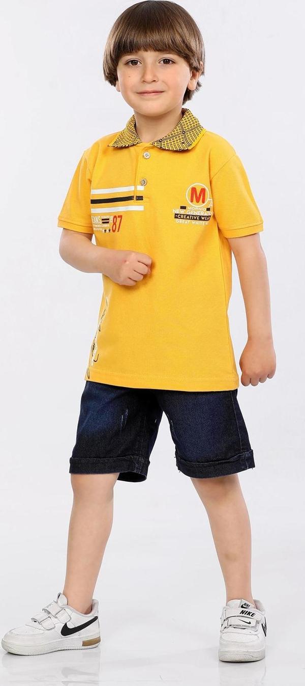 Mornio Erkek Çocuk Polo Yaka  Lacost Kumaş Tişört ve Kot Şort  İkili Yazlık Takım MRN5111314VF Hardal - Image 1