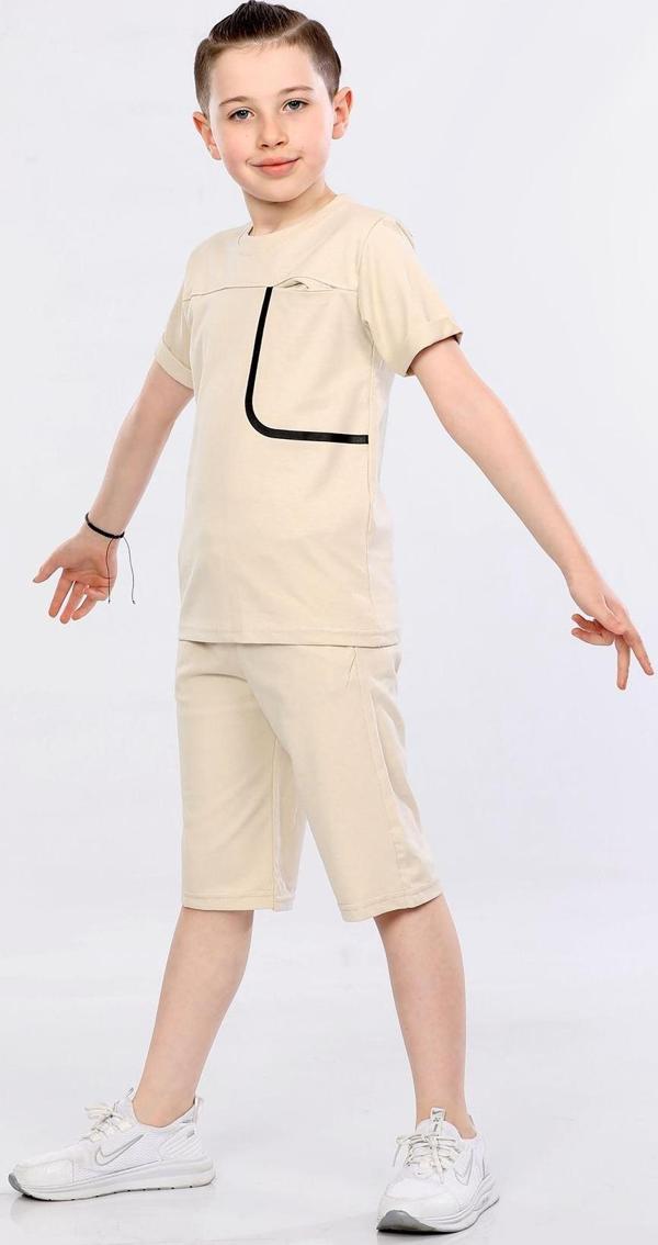 Barkod Kids %100 Pamuk İkili Takım T-shirt ve şort Erkek Çocuk HLK506070184 Krem - Image 1