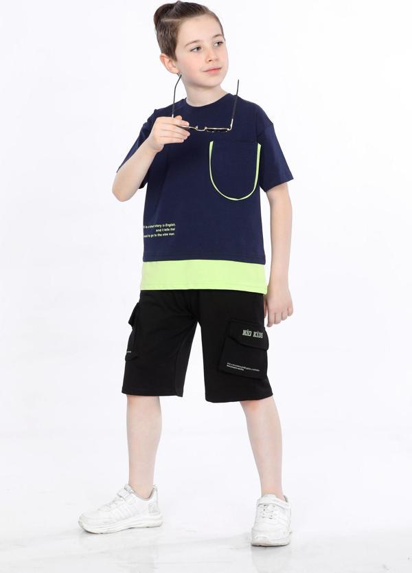 Mornio Erkek Çocuk T-shirt ve Şort 2 li Takım VF24KMR51012 Lacivert - Image 1