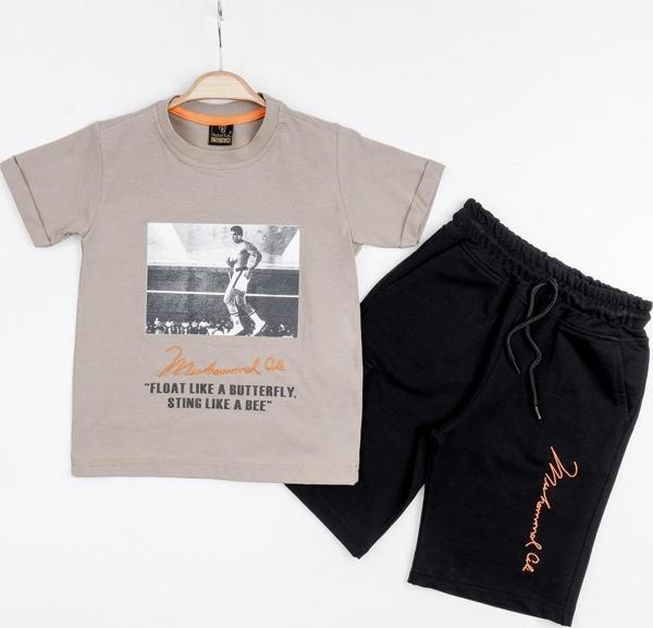 Barkod Kids %100 Pamuk İkili Takım T-shirt ve Kapri Erkek Çocuk HLK5060176 Bej - Image 1