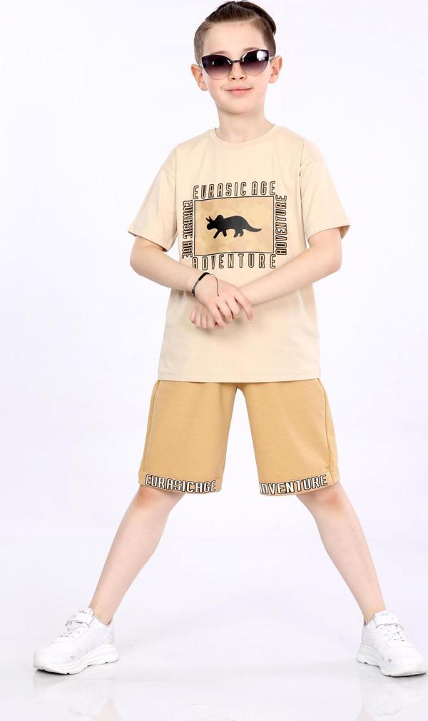 Mornio Erkek Çocuk T-shirt ve Şort 2 li Takım VF24KMR5100304 Bej - Image 1