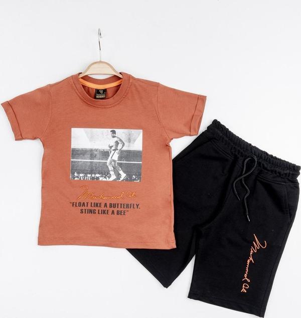 Barkod Kids %100 Pamuk İkili Takım T-shirt ve Kapri Erkek Çocuk HLK5060176 Kiremit - Image 1