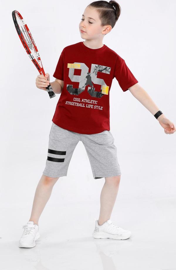 Mornio Erkek Çocuk T-shirt ve Şort 2 li Takım VF24KMR5100506 Bordo - Image 1