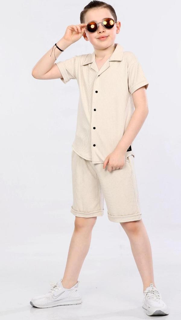 Mornio Erkek Çocuk Gömlek ve Şortlu 2 li Takım VF24KMR5101718 Gri - Image 1