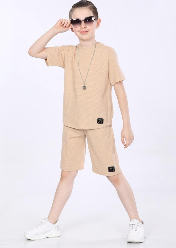 Mornio Erkek Çocuk T-shirt ve Şort 2 li Takım VF24KMR5104142 Bej - Image 1