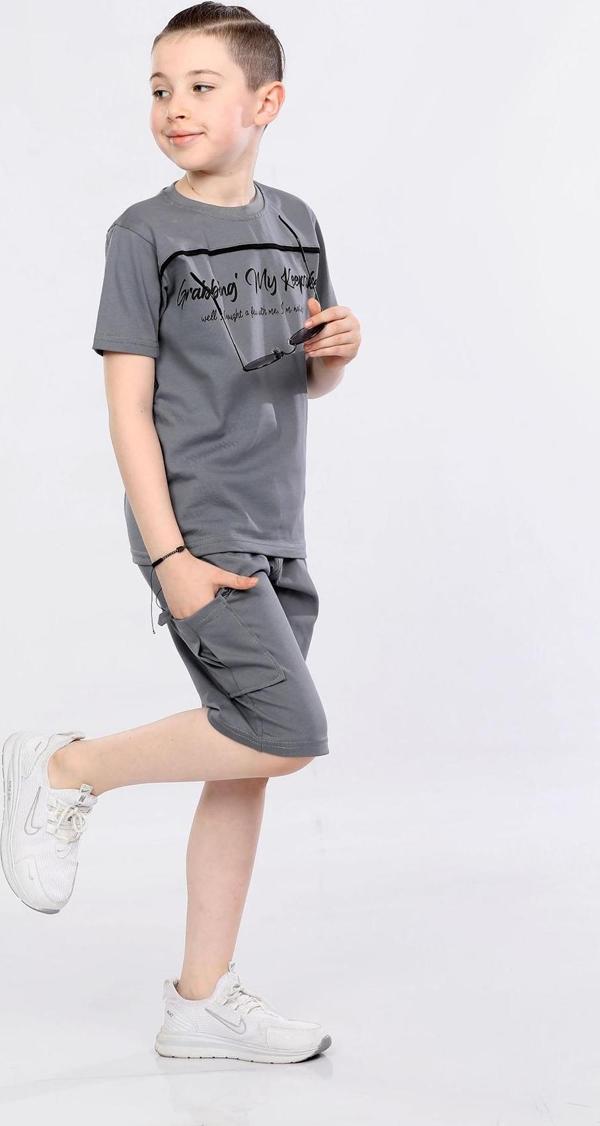 Barkod Kids %100 Pamuk İkili Takım T-shirt ve şort Erkek Çocuk HLK506070185 Gri - Image 1