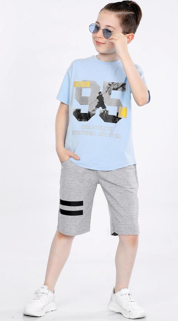 Mornio Erkek Çocuk T-shirt ve Şort 2 li Takım VF24KMR5100506 Mavi - Image 1