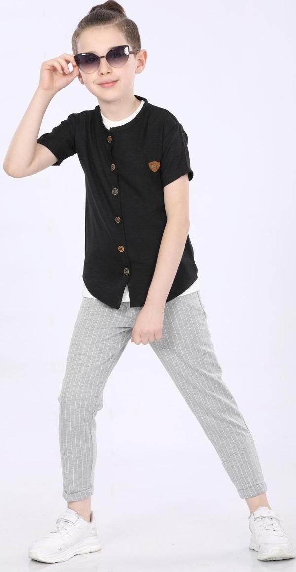 Mornio Erkek Çocuk Gömlek-T-shirt ve Pantolon 3 lü Takım VF24KMR5102122 Siyah - Image 1