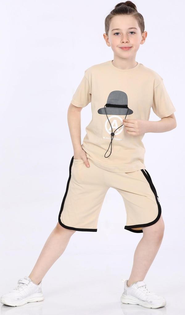 Mornio Erkek Çocuk T-shirt ve Şort 2 li Takım VF24KMR5100708 Bej - Image 1