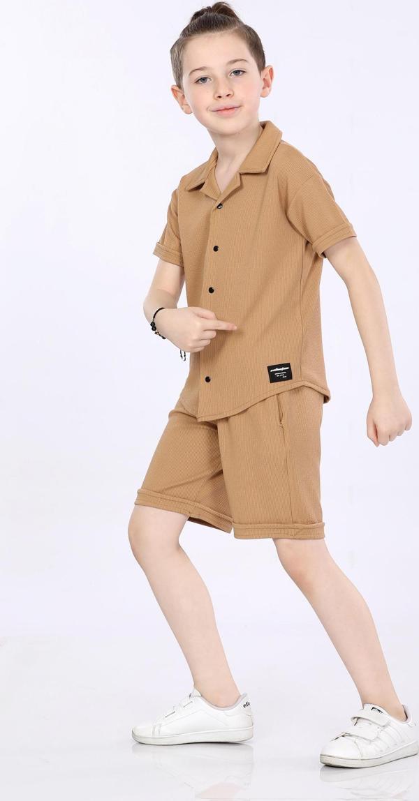 Mornio Erkek Çocuk Gömlek ve Şortlu 2 li Takım VF24KMR5101718 Camel - Image 1