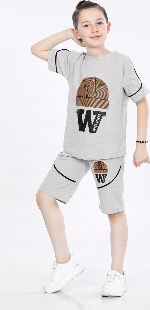 Mornio Erkek Çocuk Baskılı T-shirt ve Şort 2 Li Takım VF24KMR5103334 Gri - Image 1
