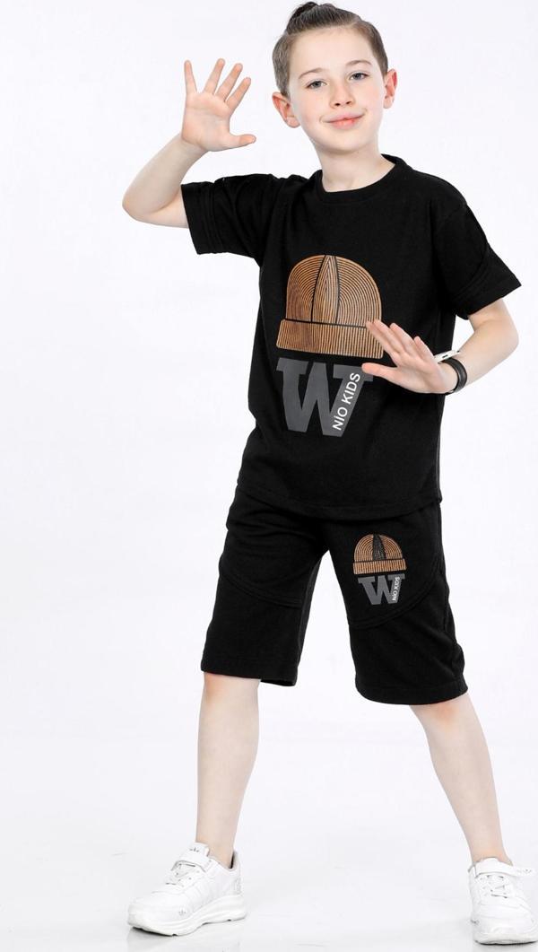 Mornio Erkek Çocuk Baskılı T-shirt ve Şort 2 Li Takım VF24KMR5103334 Siyah - Image 1
