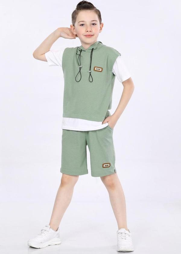 Mornio Erkek Çocuk T-shirt ve Şort 2 li Takım VF24KMR5103738 Yeşil - Image 1