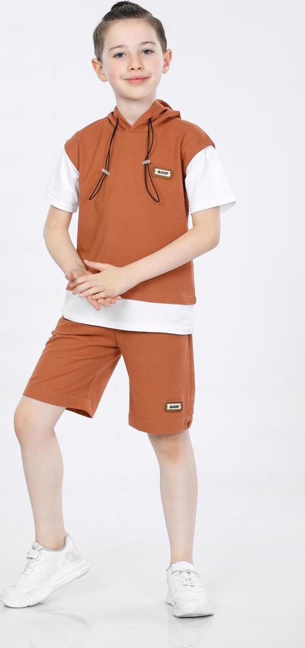 Mornio Erkek Çocuk T-shirt ve Şort 2 li Takım VF24KMR5103738 Kiremit - Image 1