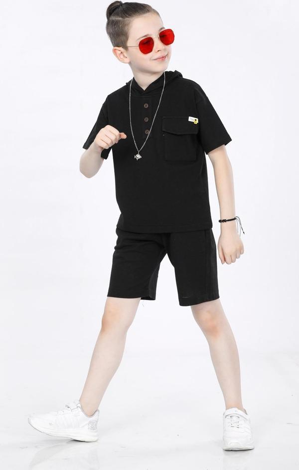 Mornio Erkek Çocuk T-shirt ve Şort 2 li Takım VF24KMR5103940 Siyah - Image 1
