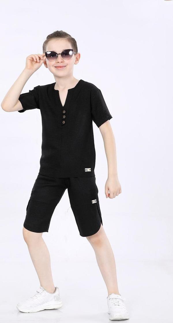 Mornio Sofia Erkek Çocuk T-shirt ve Şort İkili Yazlık Takım MRN5104748 Siyah - Image 1