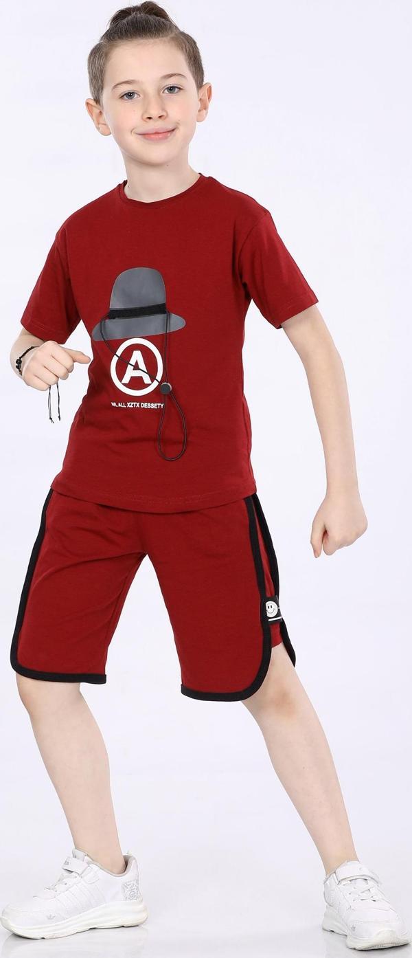 Mornio Erkek Çocuk T-shirt ve Şort 2 li Takım VF24KMR5100708 Bordo - Image 1