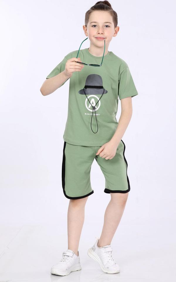 Mornio Erkek Çocuk T-shirt ve Şort 2 li Takım VF24KMR5100708 Yeşil - Image 1