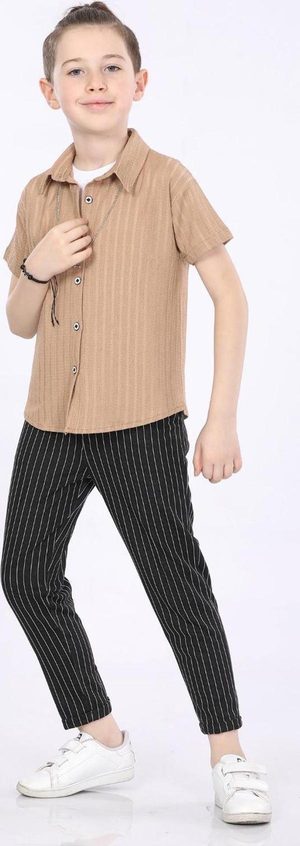 Mornio Erkek Çocuk Gömlek-T-shirt ve Pantolon 3 lü Takım VF24KMR5101314 Camel - Image 1